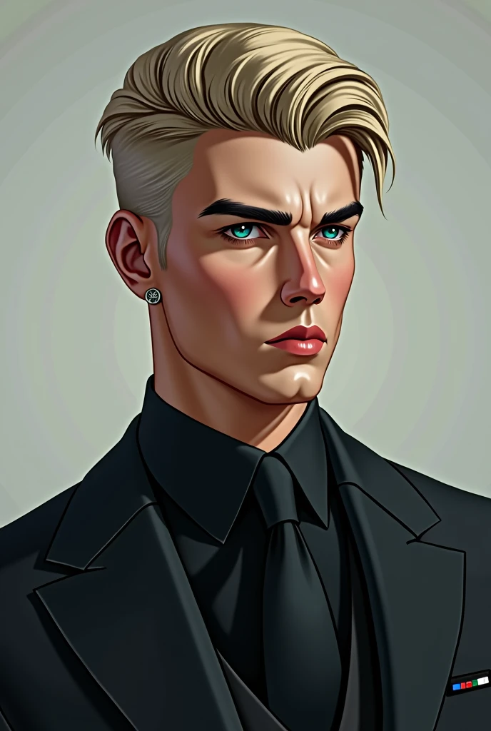 • Facial features: His face is sharp, with marked cheekbones and a well-defined jaw. His skin is clear, with a slightly pale hue that reflects its origins in the colder regions of Russia.
• Hair: She has ash blonde hair, short and always perfectly combed to one side. His style is simple but with a modern touch., reflecting both his youth and his meticulous attention to detail.
• Eyes: His eyes are an intense blue, almost freezing, and his gaze is direct, loaded with a coldness that intimidates. Despite his youth, There is a hardness in his eyes that betrays his experience in dangerous situations..
• Body: He is tall and has an athletic build., with defined muscles without being too bulky. His body is strong and agile, clearly the result of constant training.
• Height: Measures about 1.90 meters, which gives it an imposing presence .
outfit:
• Lasts: He prefers dark suits, usually in black or navy blue tones. Their suits are tight, with a modern and youthful cut that contrasts with his intimidating aura.
• Accessories: Bring few accessories, but he always wears an expensive watch, like an Audemars Piguet or a Patek Philippe, that although discreet, reflects its power and success. He sometimes wears a signet ring on his little finger., a symbol of their status within the Bratva.
• Shoes: His shoes are black leather, modern and minimalist style. They are designer shoes, but selected more for their durability than for their brand.