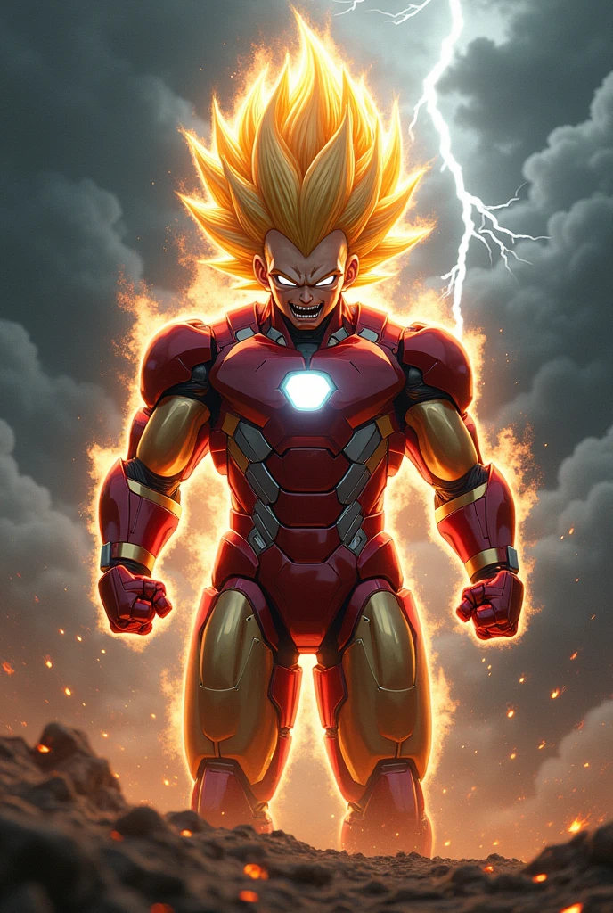 Evil Super Saiyan Vegeta with iron man armor