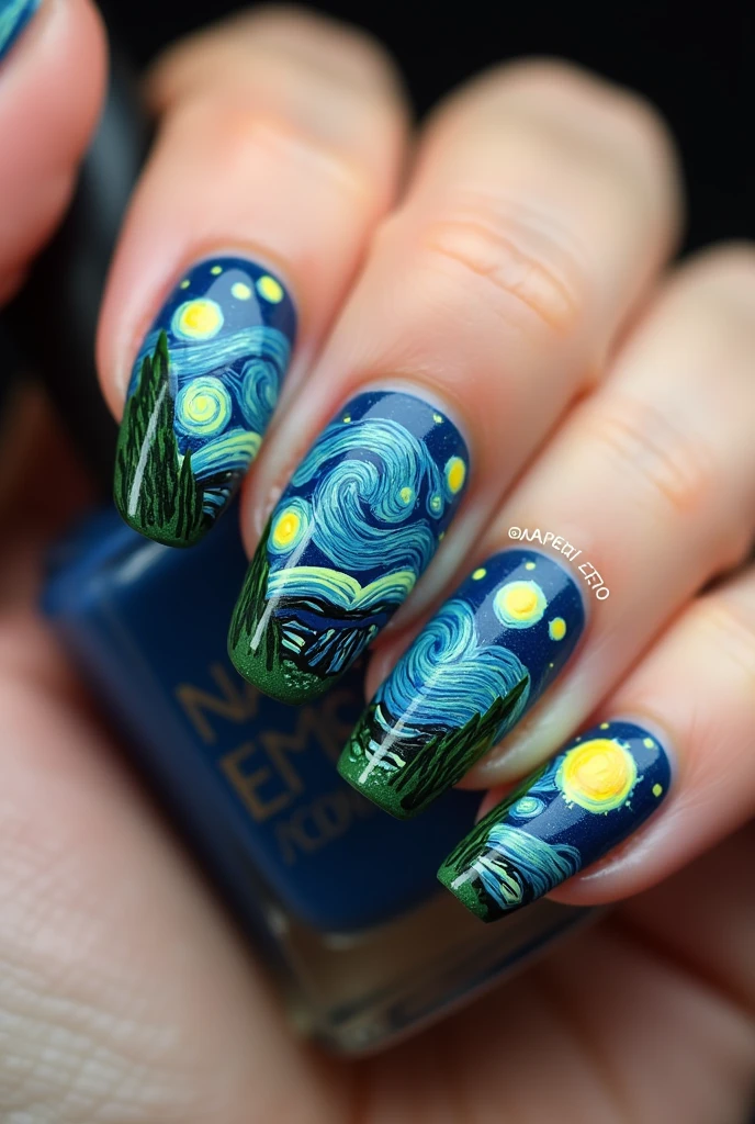 💅 Vangogh's Starry Sky Painted Nails