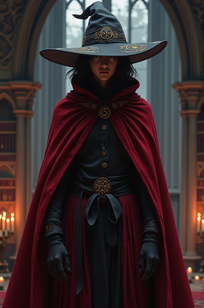 The main theme is a black and red magic student. The elements come from Harry Potter.