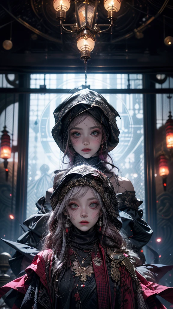 mpts
Copy
(((masutepiece, of the highest quality, super detailed))), hand drawn style, hand painted style, watercolour, sketch, a knight, white background, plain background, Bloodborne inspired, tatty Bloodborne attire, occult aesthetic, occult, tatty red and white clothing detailed and intricate steampunk and detailed gothic lolita (with a hood), diadems, long coat, very thin long legs, Complex laced boots, Fluttering lace flared long knee length dress with frilly petticoats, long dress, knee length dress, petticoats gothic lolita, beautiful small breasts, (((( Highly detailed face))), small thin nose, Small thin lips mouth, (((Very sharp focused eyes))), Very large slit precision pale grey eyes that shine like jewels. very long eyelashes, Silver hair swaying in the wind, Emitting a dazzling light in a mandala pattern, white background, Very dramatic and cinematic lighting, tatty damaged old red and white clothing, full body, whole body, body, cosmic horror, grim dark