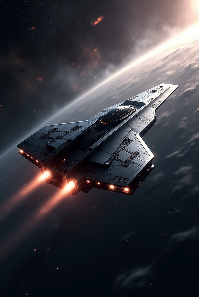 create an image of a spaceship flying at warp speed