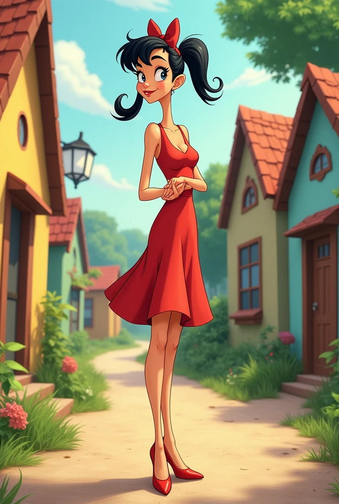 Draw the cartoon character Olive from the Popeye cartoon series