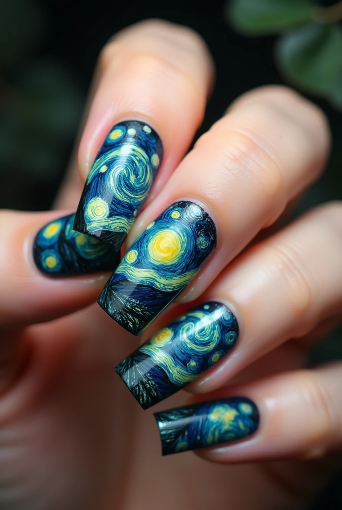 💅 Vangogh&#39;s Starry Sky Painted Nails