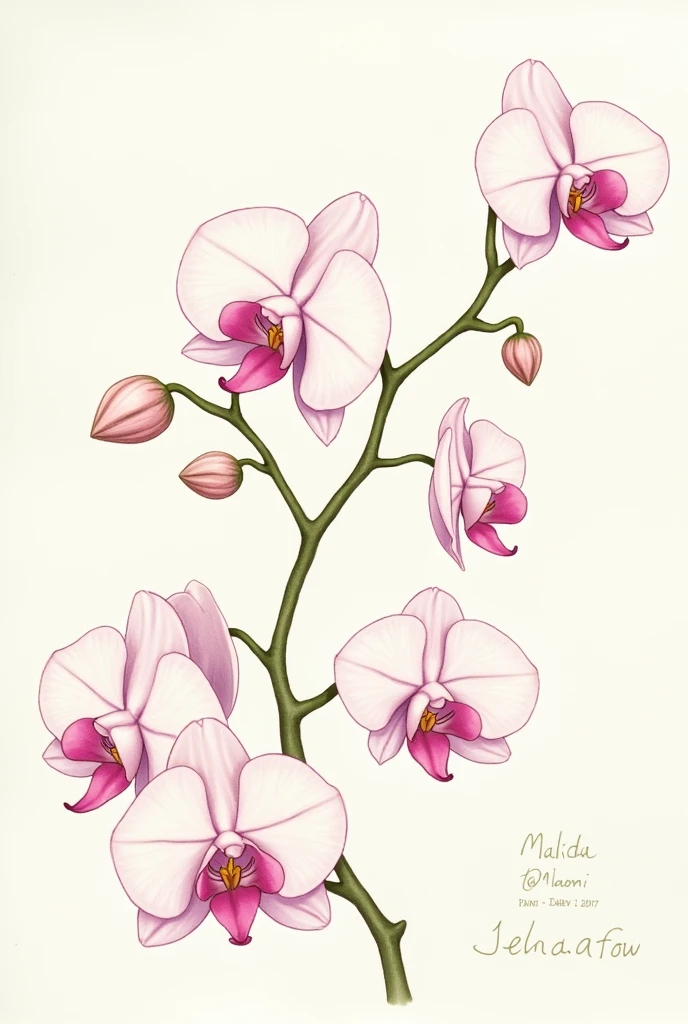 Hand drawn orchids with a dedication to Naomi