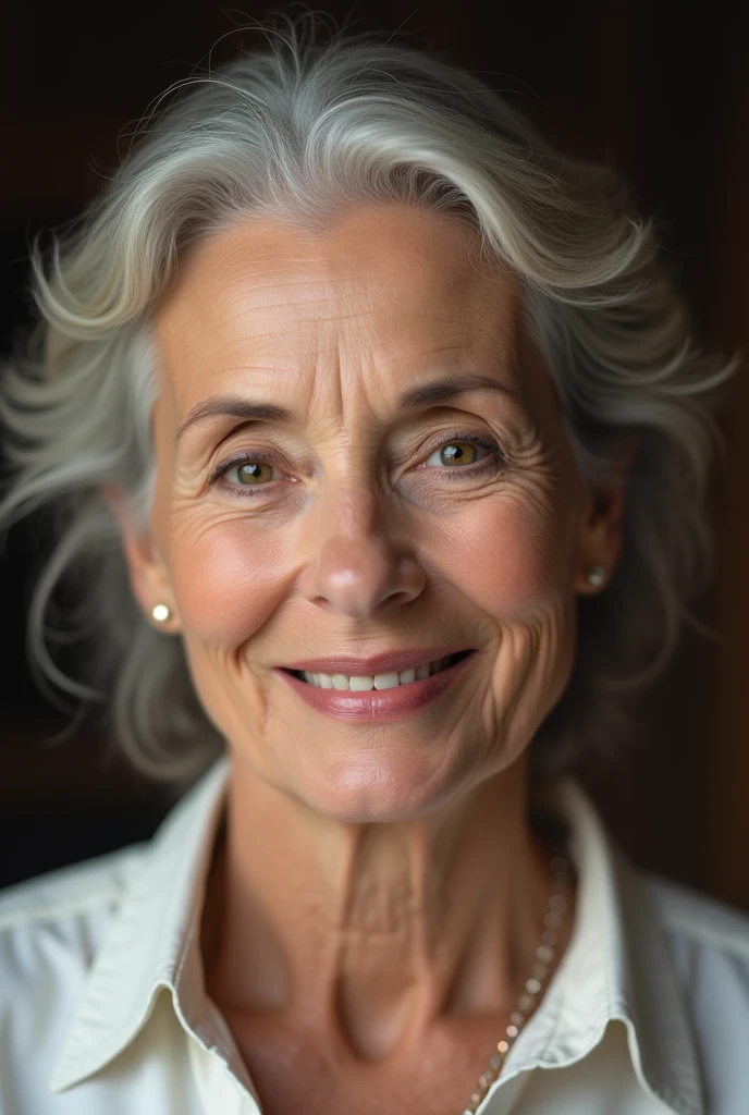 Beautiful woman aged 55 selfie looking straight into camera