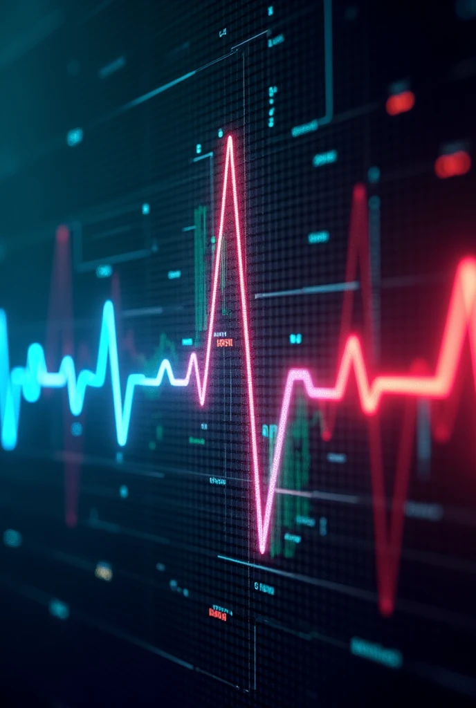 electrocardiogram in blue and red and green