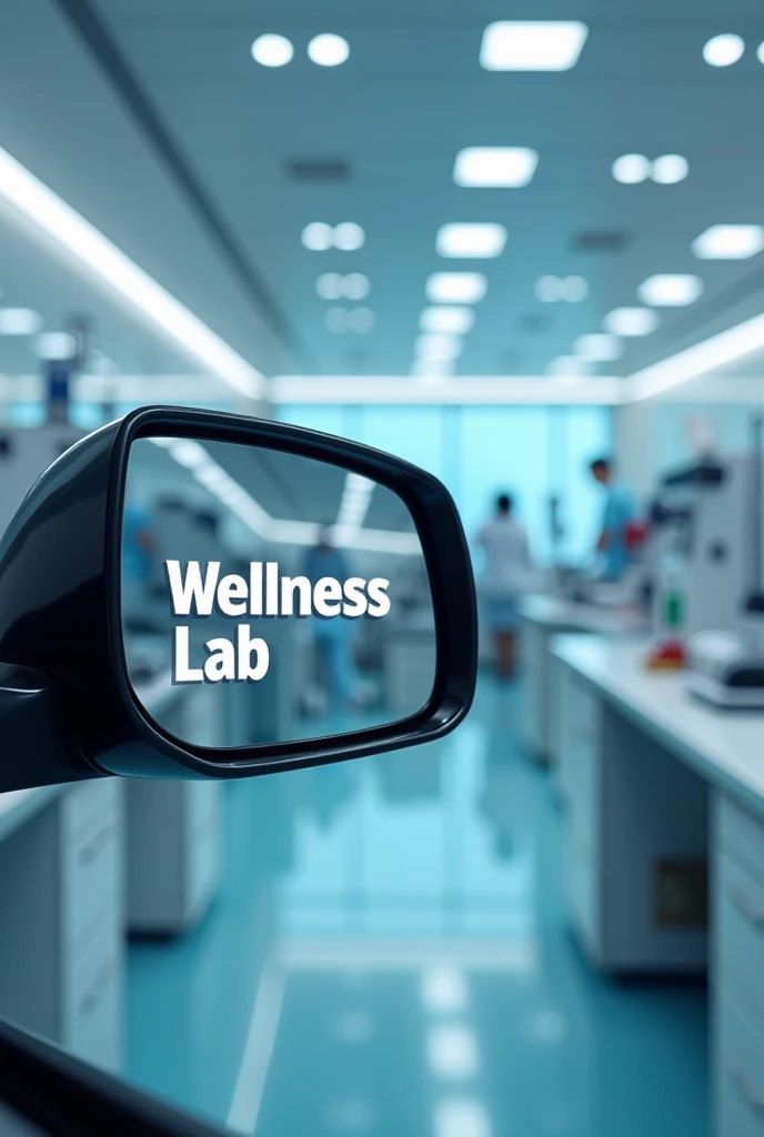 Medical lab testing wallpaper side mirror seeing "wellness lab" name board