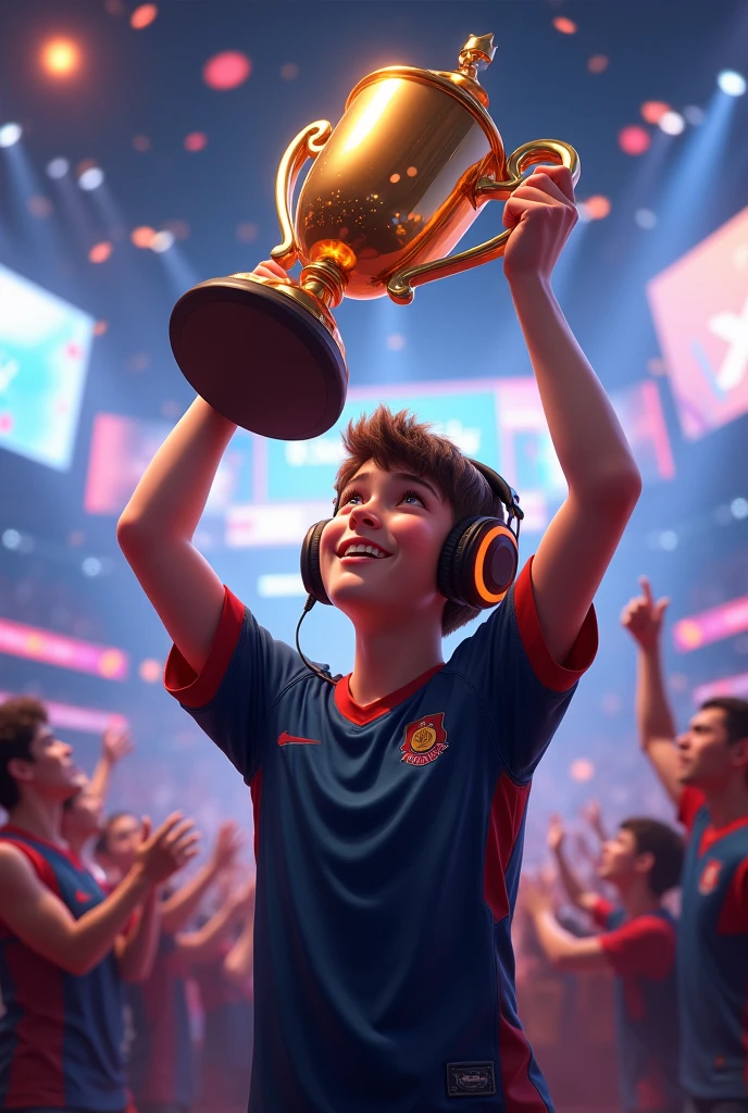 One boy get trophy in Esports