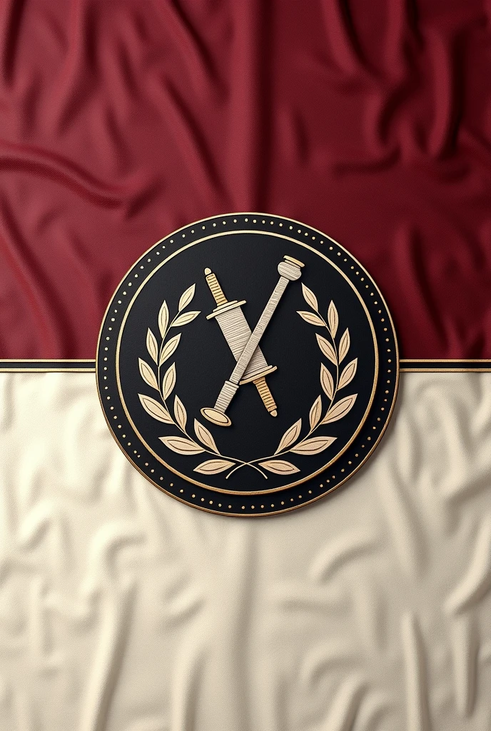Flag Design Description:
Overall Shape: The flag retains a rectangular 3:2 ratio, providing a balanced and professional appearance suitable for both large and small displays.
Primary Colors: The background is divided diagonally from the top left to the bottom right. The upper half is a rich, deep burgundy, symbolizing tradition, craftsmanship, and the artistry involved in textile production. The lower half is a soft, yet sophisticated, cream color, representing the purity and quality of the textiles produced.
Borders: The flag is bordered by a double-line trim. The inner line is a delicate gold thread, symbolizing the luxury and fine details of high-quality textiles. The outer line is a subtle black, providing contrast and framing the design with a touch of formality.
Central Emblem Placement: The emblem is centrally positioned, ensuring it’s the focal point of the flag. It is set within a circular frame that ties the elements together harmoniously.
Emblem Design:
Core Symbol: The emblem features an intricately designed spindle and shuttle, crossed in the center, symbolizing the core of textile manufacturing. The spindle represents the tradition of spinning fibers into threads, while the shuttle signifies weaving those threads into fabric, emphasizing the company's role in every step of the textile process.
Circular Frame: Encircling the spindle and shuttle is a detailed wreath made of interwoven fabric patterns, such as herringbone, chevron, and damask, rendered in silver and gold. This symbolizes the diversity, quality, and intricacy of the textiles produced by the company.
Texture and Details: The spindle and shuttle are crafted in metallic silver with woodgrain accents, giving them a classic and high-end appearance. The threads running through them are in deep burgundy, tying them back to the flag’s upper background, and symbolizing the connection between the company’s heritage and its products.
Support Elements: At the base of the circular emblem, there