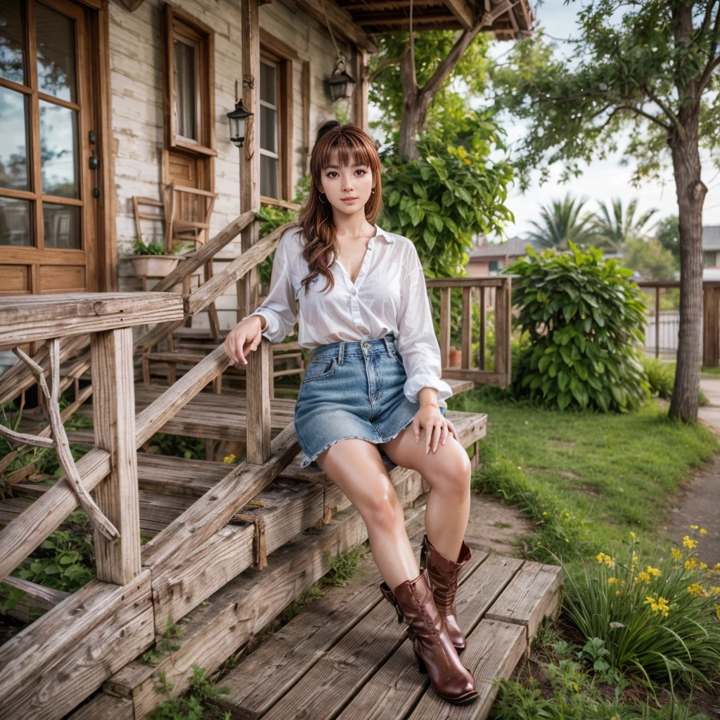 kasumi, eyes browns, (best qualityer, ultra detail), (realisitic:1.37), beautiful and detailed face, ultra-realisitic texture, Exquisite face, Delicate body, red lipgloss stick, shiny colors. High definition, 8k, expression a slight cute smile