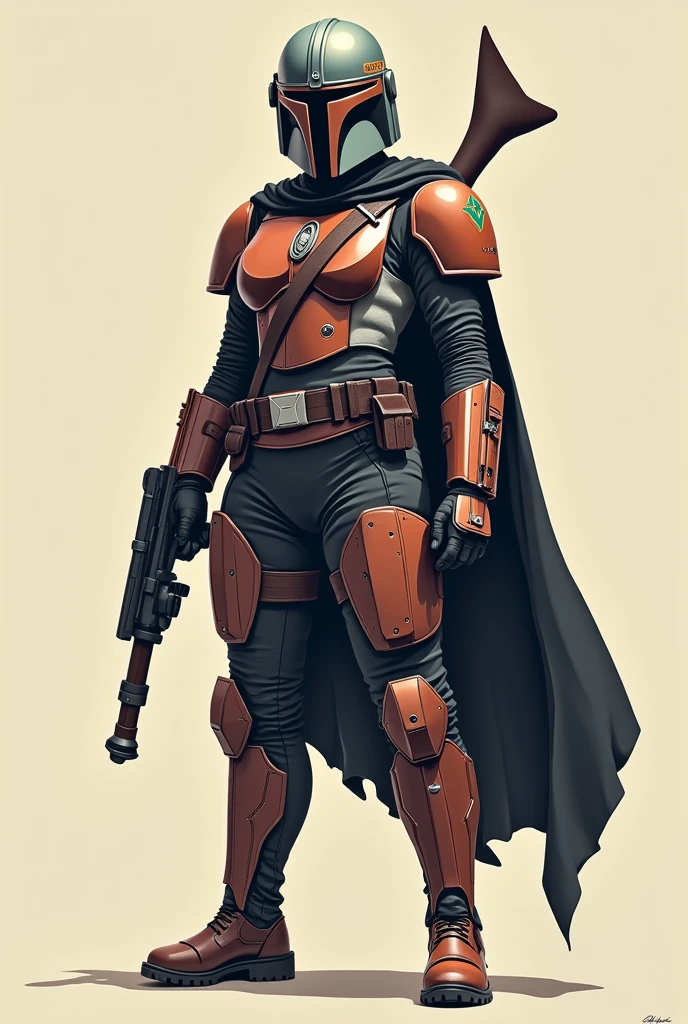 Flat fector of a sexy busty bounty hunter, star wars. she is wearing mandalorian armor.