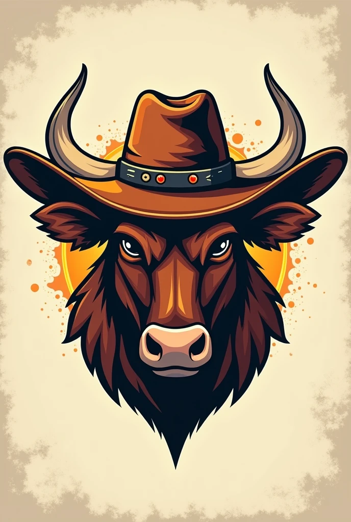 Logo of a bull's head with a cowboy hat and a beer