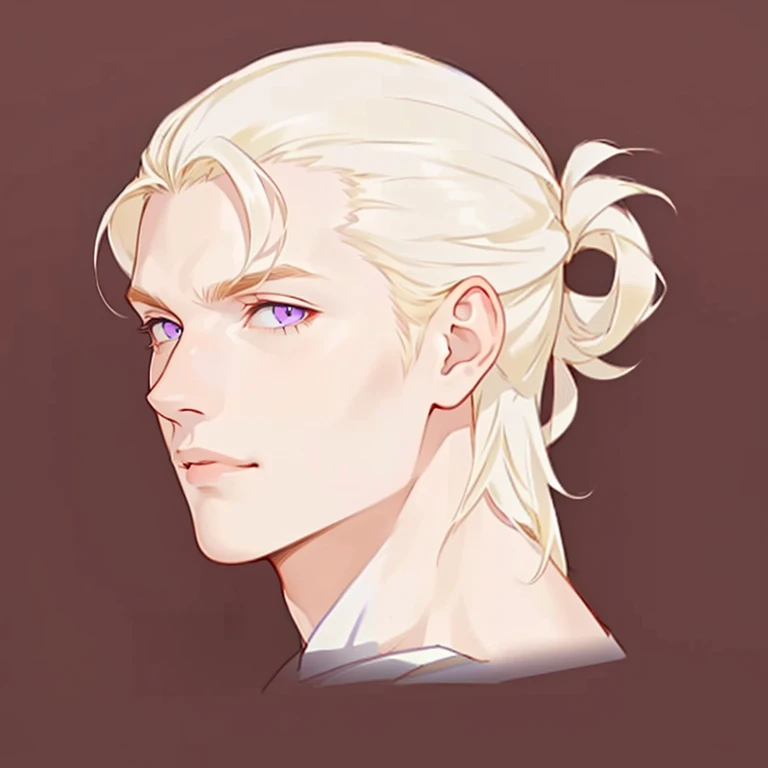 ((masterpiece)), (((best quality))), prince, portrait, 1 male, very pale white skin, blonde hair, straight hair, bun, handsome man, strong masculine features, pale purple eyes, detailed face, highest quality, highly detailed, original, high resolution CG Unit 8k wallpaper, (best quality, artwork, masterpiece, 4k)