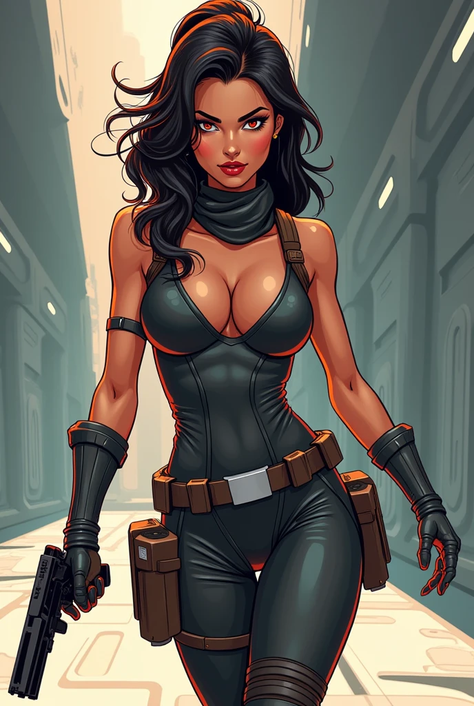 Flat fector of a sexy busty bounty hunter out of star wars