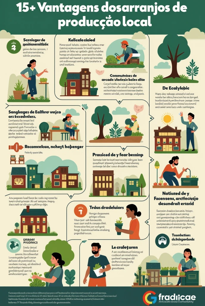 Create an image with 15 Advantages of Local Production Arrangements, In Portuguese