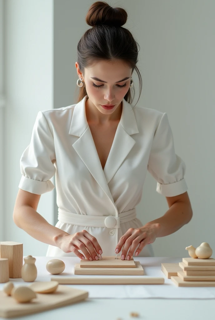 a woman lining up objects to demonstrate perfectionism