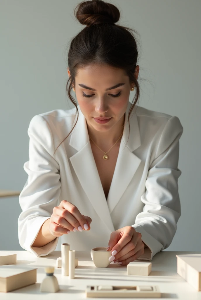 a woman lining up objects to demonstrate perfectionism