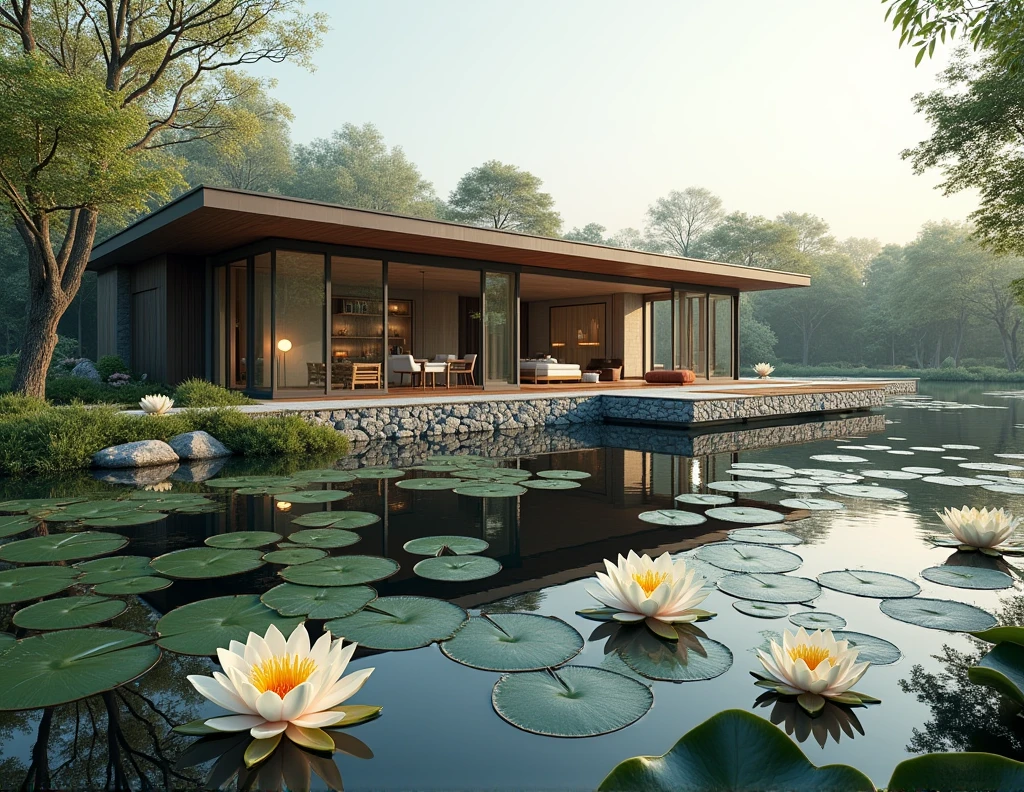 CREATE A HOUSE WITH WATER LILY FLOWERS THAT LOOKS ASTETIK