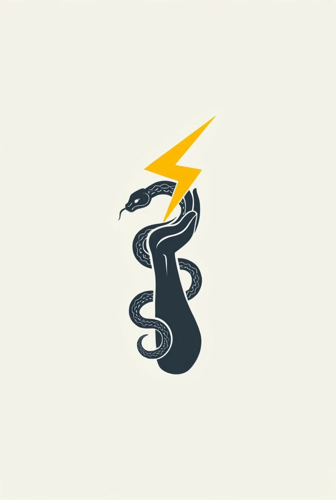 Let&#39;s make a physiotherapy logo, in vector form, This design is of a forearm and a hand. The forearm should be surrounded by 2 snakes from the elbow to the wrist that are climbing one on each side, which reach to the wrist, In the hand you must hold a horizontal 4-point yellow lightning bolt
