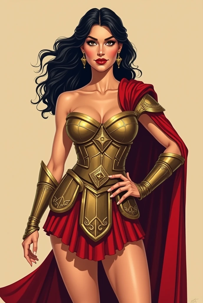 Flat fector of a sexy busty roman centurion. pin-up style
