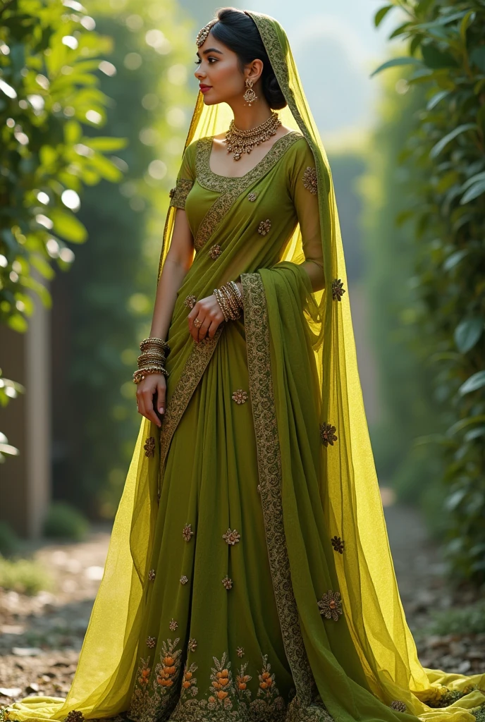 Olive Green mehandi outfit
Floral jewellery