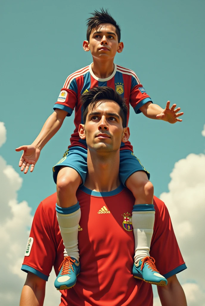 Messi on ronaldo's shoulder 