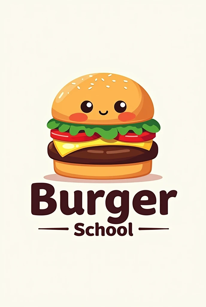You can make a logo 1 Theme:school and burger •Name : Burger School 2 Visual Elements: includes a stylized cartoon-style image •Hamburger: includes a cartoonish burger 3 Design: Use a font that is friendly and fun but also clear •colors:Use friendly but not too bright colors that match the burger • maintain a modern but accessible style.You can go for a flat plain design or something with a bit of shading to add depth 4 Composition:
•Nombre: put "Burger School"
prominently at the bottom of the logo