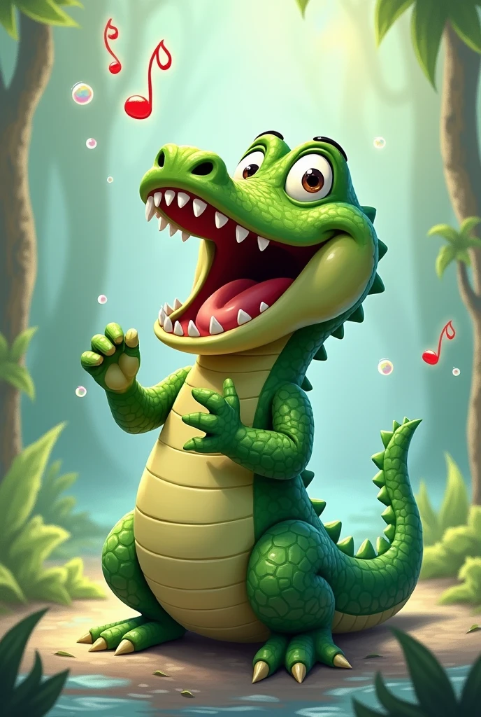 Cute alligator singing 