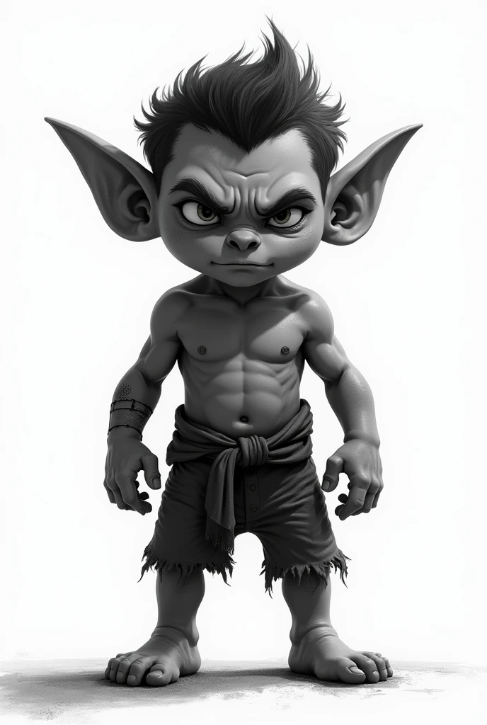 A boy with fearless troll image in a white and black background