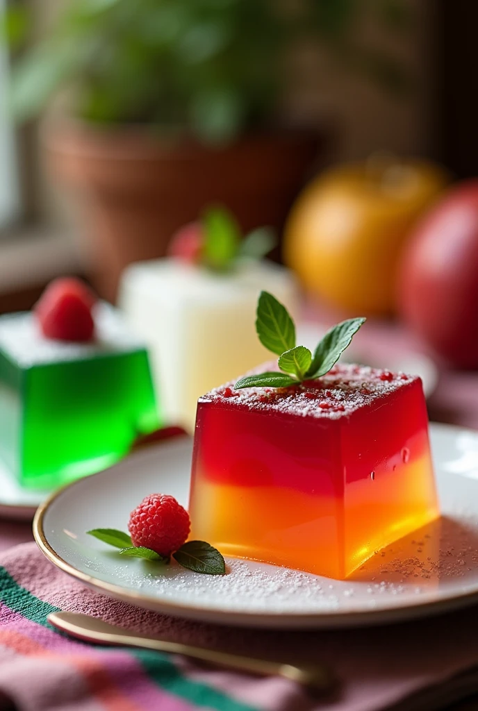 Table with green, white and red gelatins for Mexican national holidays
