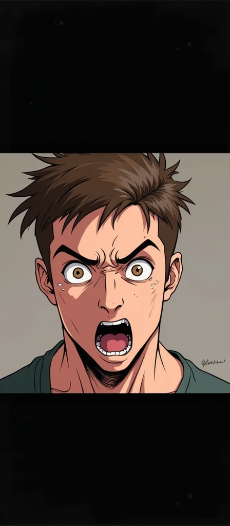 Expresses fear and terror on his face manga style