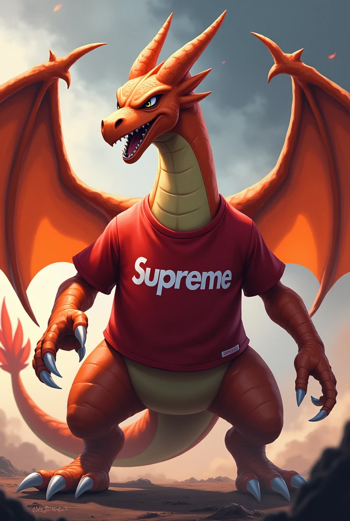 pokemon charizard with a supreme shirt