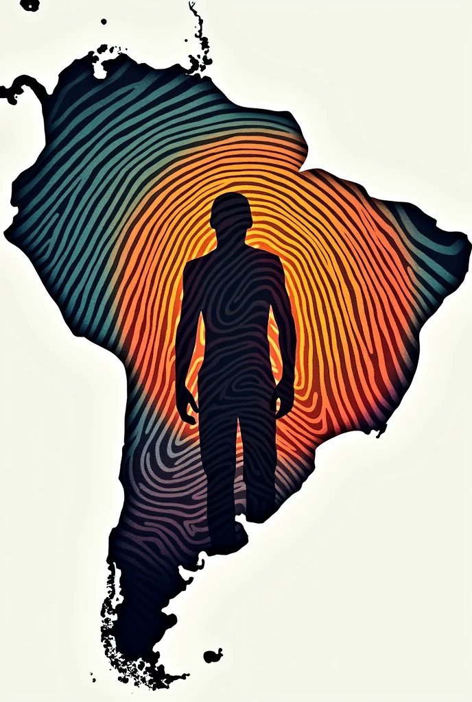 outline of the map of Brazil containing inside the drawing of a fingerprint with the colored drawing of a silhouette of an indigenous person