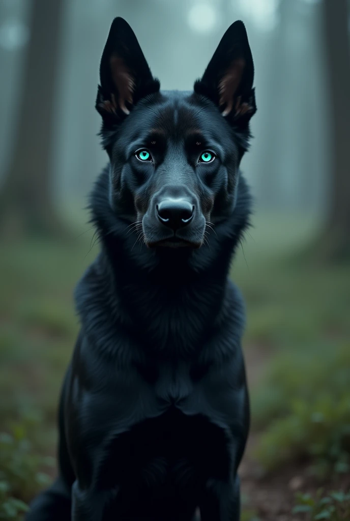 A black dog with bule eyes