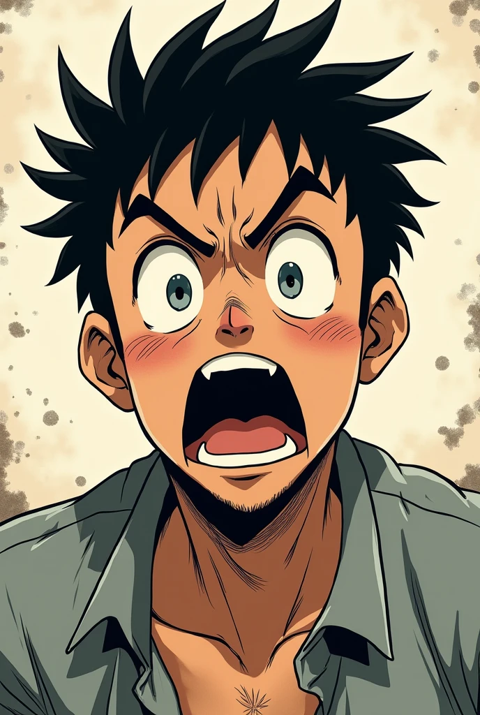 He is stunned Expresses on his face Scared in manga style 