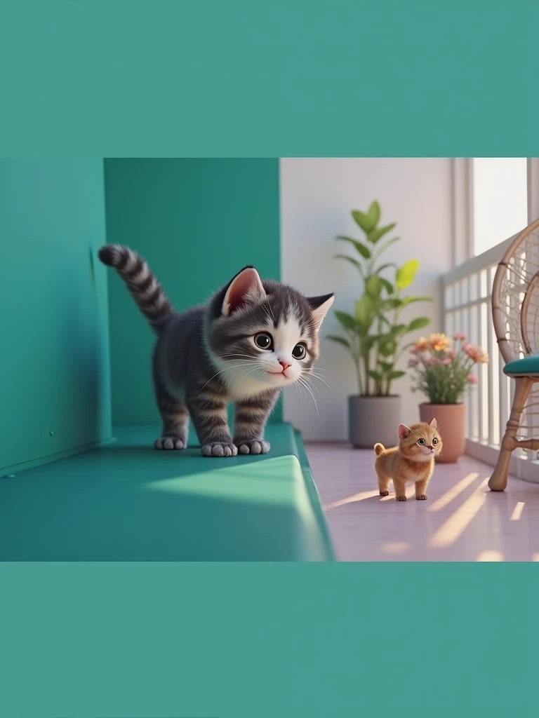 （A little kitten on the balcony:0.8），Sun rays，