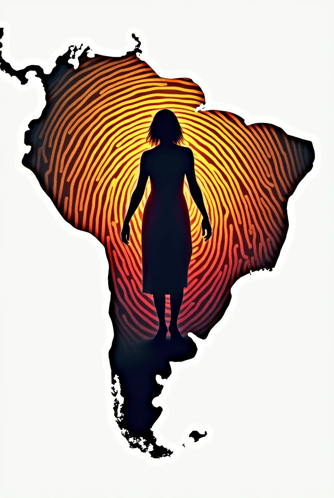 outline of the map of Brazil containing inside the drawing of a fingerprint with the colored drawing of a silhouette of an indigenous person