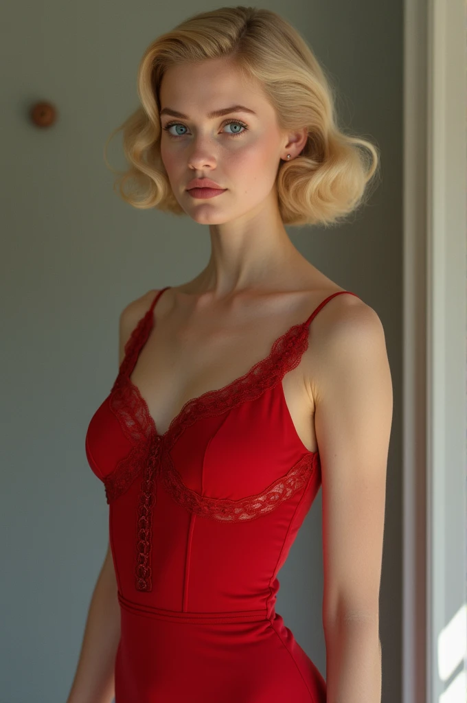 German Girl,Aryan,girl,pretty,boobs,Red dress,1940 style,1940 Hair