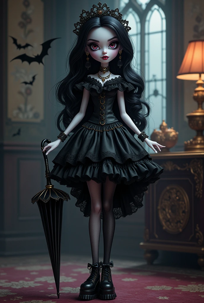 Create a redesign image for Draculaura [Monster High] using gothic and ta style
