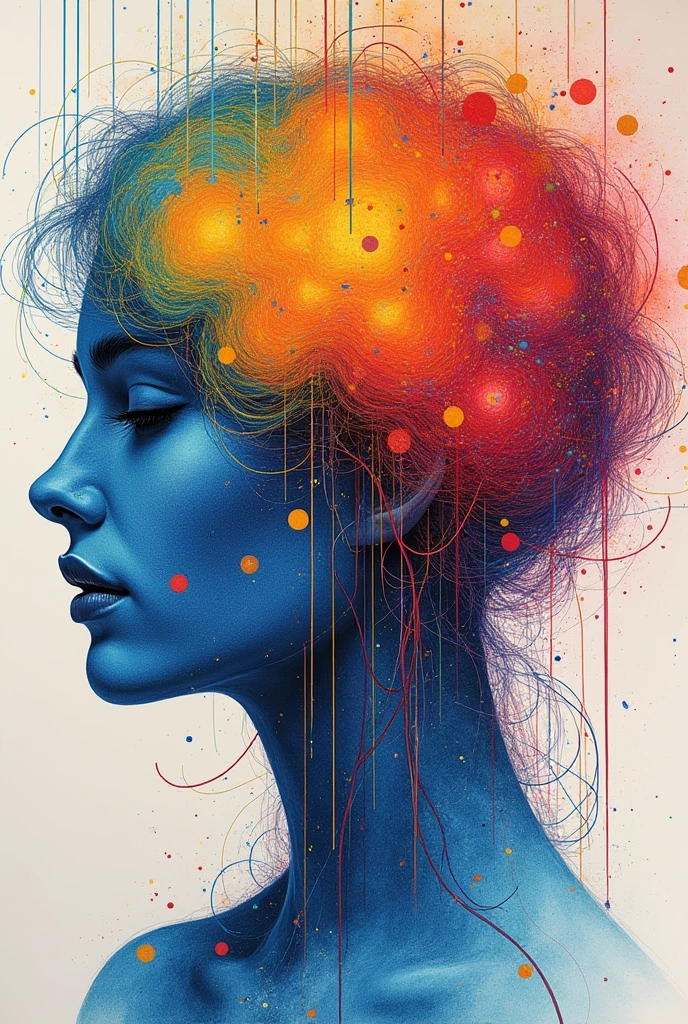 Create an abstract Neurographic Art composition in the style developed by Psychologist Pavel Piskaryov. The image should feature flowing, interconnected lines that form organic shapes and patterns. Use a combination of colored pencils and felt-tip pens to create vibrant, harmonious colors. Include rounded intersections where lines meet, and integrate various geometric and fluid forms. The artwork should evoke a sense of emotional release and transformation, with a balance of structure and spontaneity. Incorporate elements of the 'Algorithm for Removing Limitations' without depicting any literal brain imagery. The final piece should reflect the meditative and therapeutic nature of Neurographics, emphasizing the connection between conscious mark-making and subconscious expression.