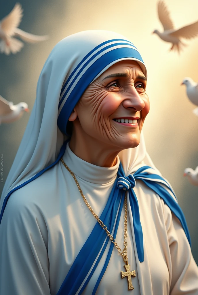 Image / poster of Mother Teresa for her birth day on 27 August 2024 and shw was born on 27 th August 1910