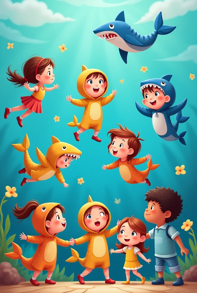 Baby shark drawings with recycled materials costumes for children