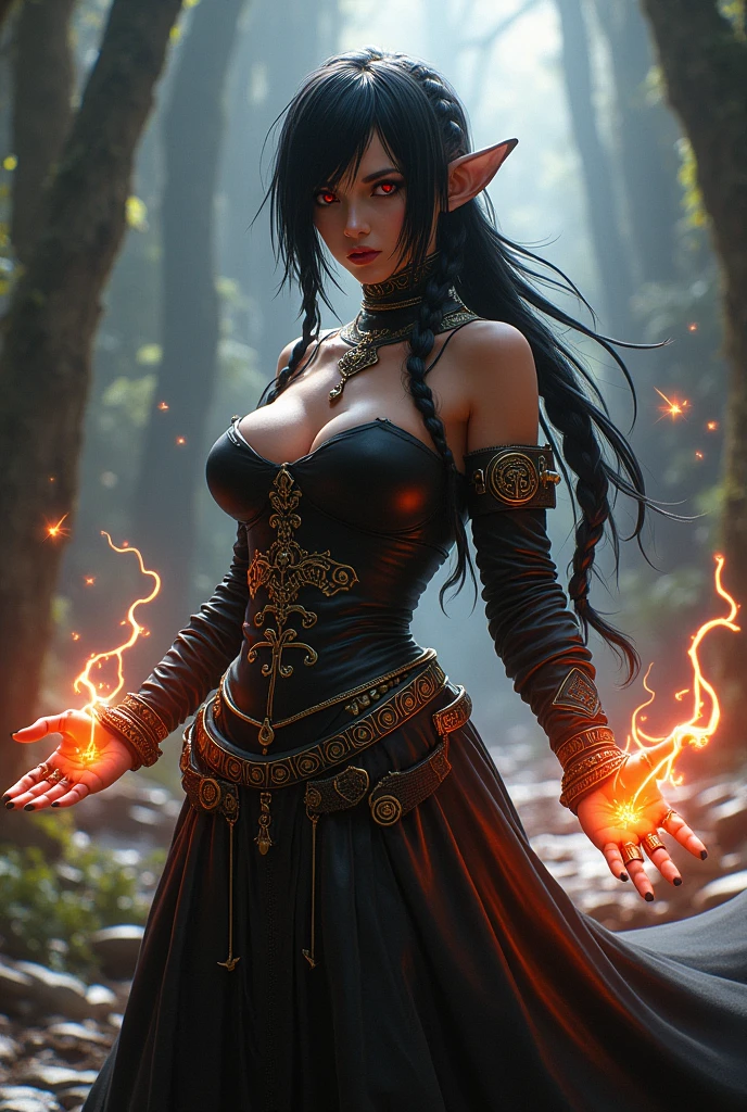 (Best Quality,4k,8K,hight resolution,Masterpiece:1.2), Ultra-detailed, You are in the center between two forested areas and . The surroundings are breathtaking with their beauty: Bright red trees with flames, that echo the ice pines, decorated with student patterns. The air is filled with the smells of hot fire and freshness. , and you feel, How Powerful Energies Permeate Your Body. You feel the pliable ground beneath your feet, that seems to be alive and breathing. You are a fearless warrior and princess with magical powers. Your (The skin is deathly pale,), Your eyes are red and blue, Like the sunset sky. You look very powerful and confident, And your black lace armor accentuates your independence and strength. As opposed to a regular booking, It's a quirk of deep magic. substance, consisting of translucent fabrics, Fits Your Body, leaving all important places open, So long, As if through the magic of executions, Your breasts are in perfect condition, Do not hang or stretch. Reflect the sophistication of your character's outfits, You're not afraid to show off your gifts, 'Cause you have great magic in trust, Giving you invulnerability and victory over enemies. ((Best Quality,4k,8K,hight resolution,Masterpiece:1.2),Ultra-detailed, madness, Magic, Beautiful Magic, 1girl, Flame Mage, ( and flames), (very beautiful fantasy background), (Crazy Sexy Fantasy Sheer Flame Dress), portrai, Vivid colors, intense lighting, brush strokes, ethereal ambiance, Spellbinding, Enchanting landscapes, Mesmerizing expressions, whimsical, Mystical, intricate details, Dynamic poses, Exciting moments, Enchanting eyes, Flowing clothes, crystalline , Mythical creatures, Surreal landscapes, otherworldly, magical elements, ( Looking Through Panties), (Witchcraft beauty in a vertical position through clothes, ethereal glow, superior, Harmonious color palette. (Obscene strings), ((Glowing
