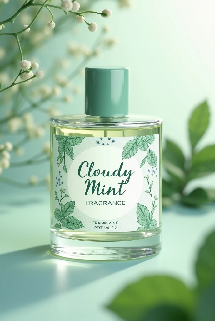 bottle label that says cloudy mint fragrance