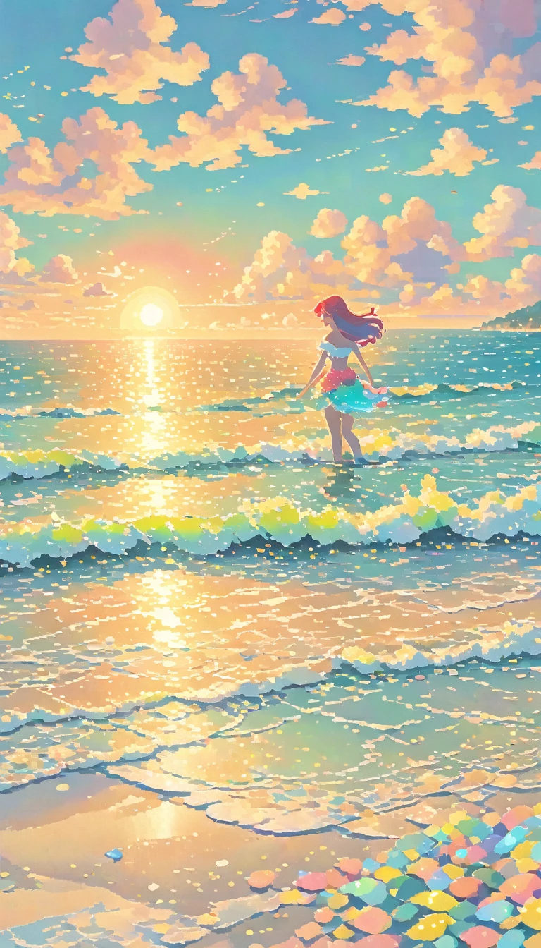 The little mermaid ,Sea, pixel ,pastel,beach