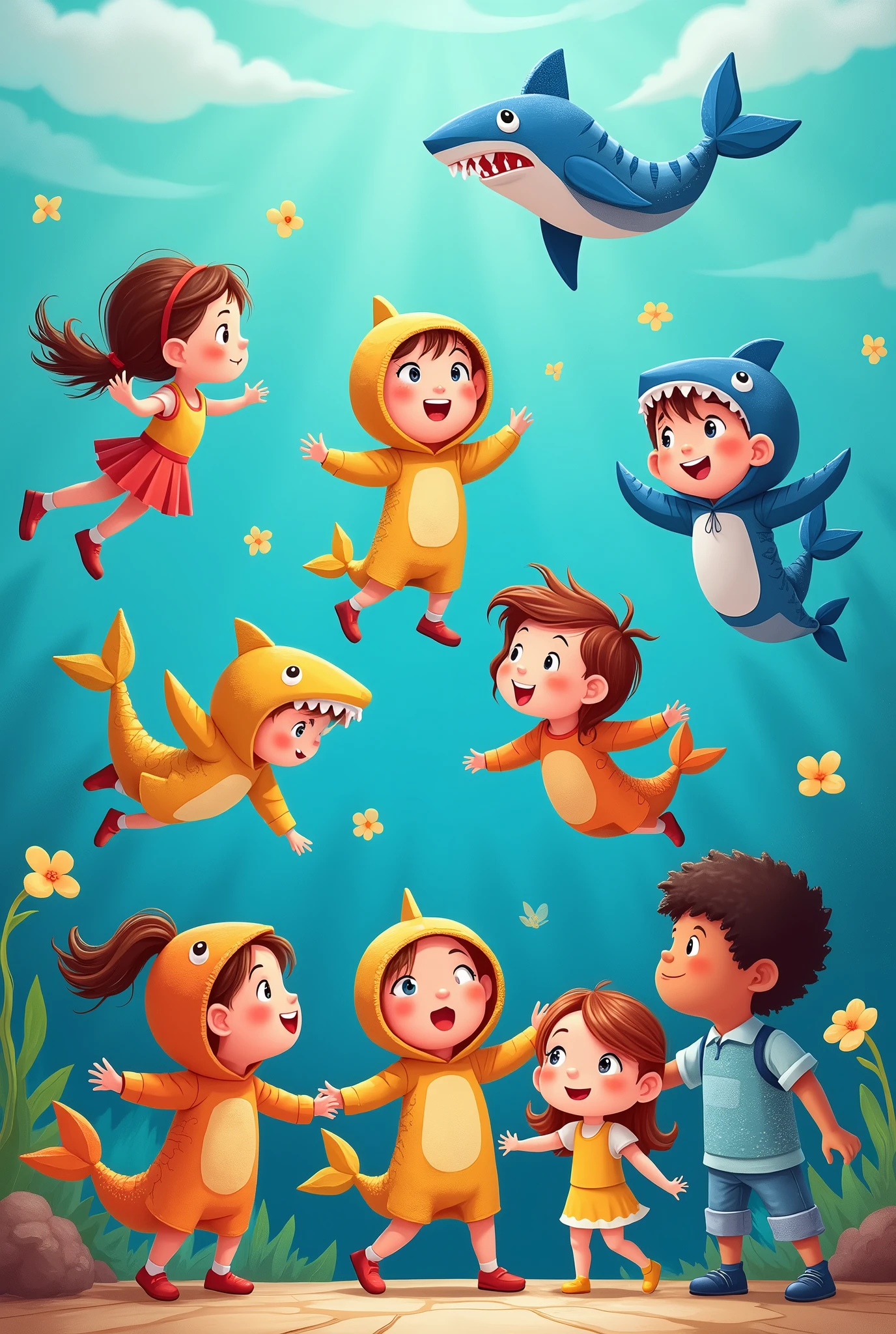 Baby shark drawings with recycled materials costumes for children 