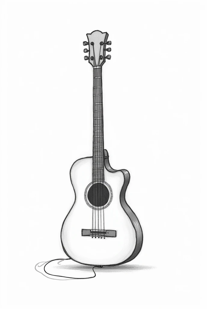 A guitar with delicate strings. line drawing background, white background, monochrome, line drawing, cartoon style ((sketch))
