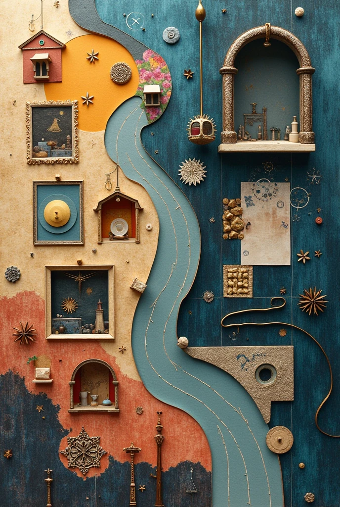 * Create Your Visual Map:
• Draw or assemble a "labirynth" on paper ( cutouts). Este labirynth deve representar a complexidade da sua jornada pessoal e introspectiva.
•
Pense em como você pode ilustrar as diferentes rooms desse labirynth e como cada uma pode refletir partes de suas emoções e pensamentos.
• Incorporate Reflections and Shadows:
Use cutouts e imagens para representar as diferentes "rooms" ou aspectos do labirynth. You can use images that symbolize your emotions., challenges and discoveries.
Include elements that show how light can reveal truths or how shadows can represent fears and insecurities..
• Add Layers:
: Psemorerararoundidadedasentr Use role overlays, abes images,add layers to your work complexity and the interaction of your transparent or other techniques to represent the