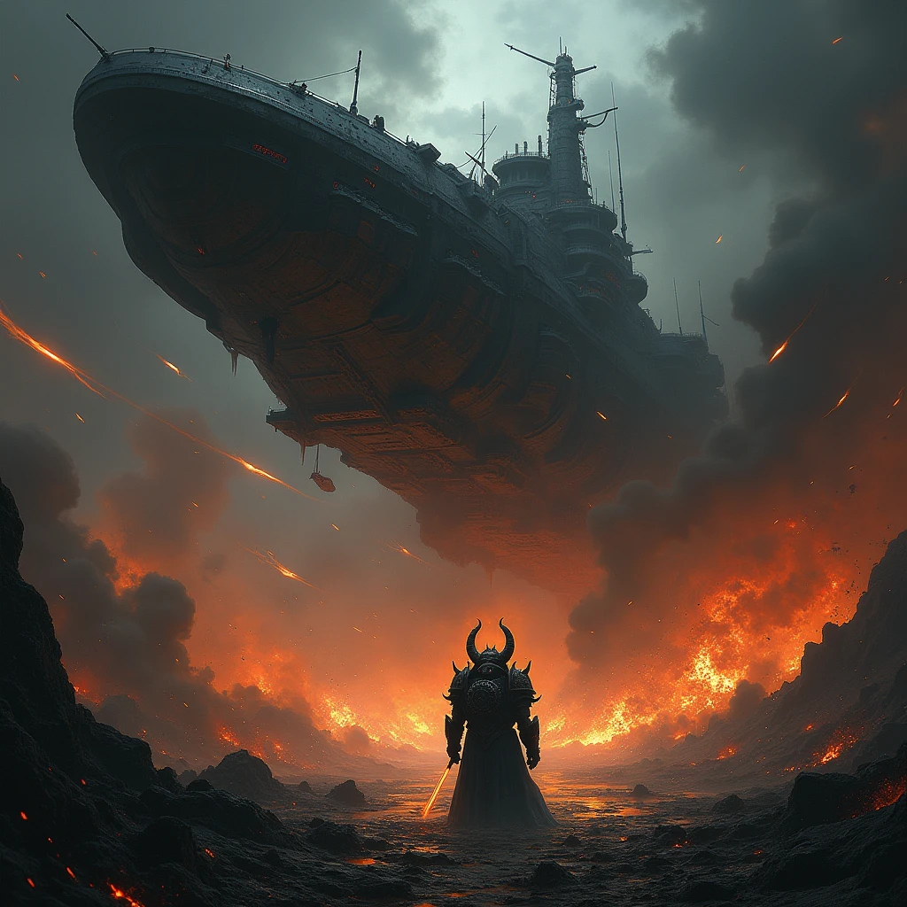 Create a cover with the name Darck Code , in the background Abaddon the Conqueror destroying the planet Cadia ,with the black ship